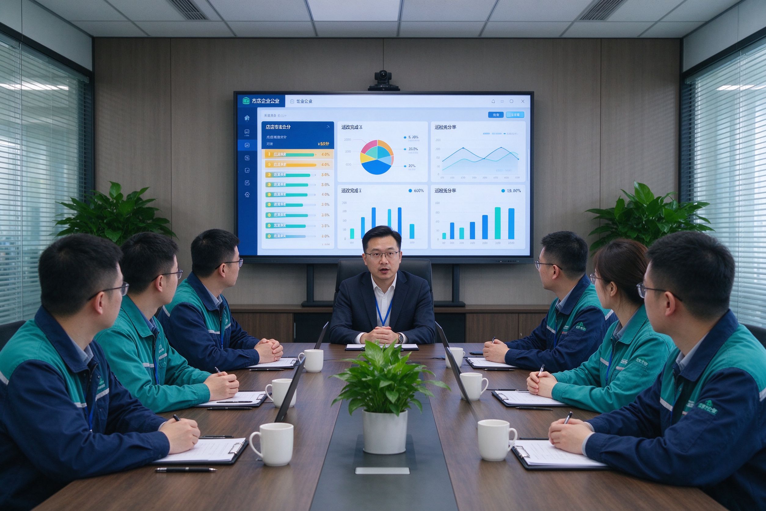 总部会议查看门店巡检数据分析看板